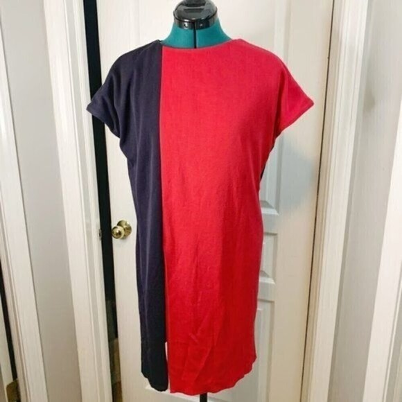 Misook Color Block Short Sleeve Sheath Dolman Casual Career Stretch Knit Dress - Picture 2 of 11